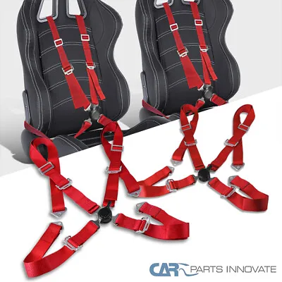 Universal 2X Red 4-Point Cam Lock Racing Seat Belt Harness Nylon Strap Pair • $53.06