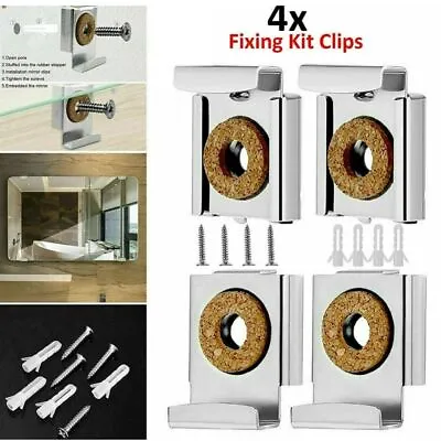 4Pcs Wall Mounting Mirror Glass Clips Glass Shelf Support Furniture Hardware • £5.04