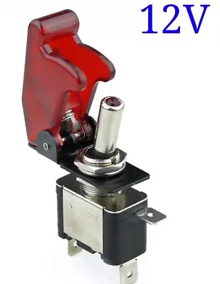 On/Off Toggle Switch RED LED Light W/ Missile Cover Heavy Duty SPST 12V/20A • $4.86