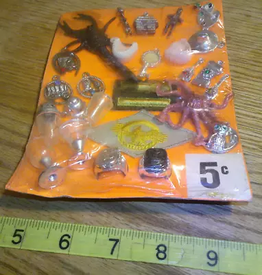 Vintage Display 5c Card Charms  Rings Toys #jd303 • $25