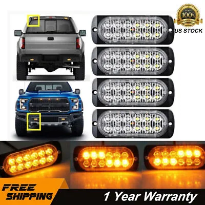 4X Amber 12 LED Car Truck Emergency Beacon Warning Hazard Flash Strobe Light BAR • $14.49