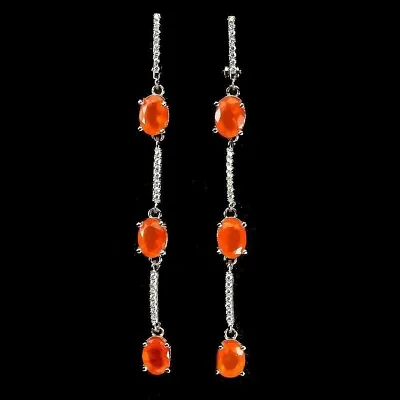 Earrings Orange Fire Opal Genuine Natural Mined Gems Solid Sterling Silver • $88.66