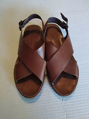 MADEWELL Women Sandals Brown Leather Sling Back Boardwalk Crossover Size 7 • $25