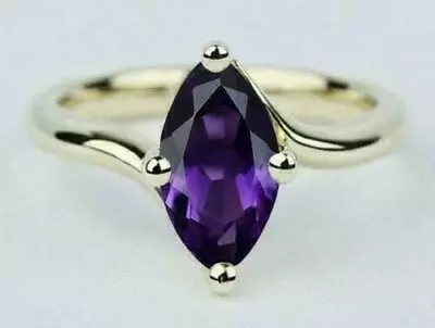 2Ct Marquise Cut Valentine's Amethyst Solitaire Womens Ring 14K Yellow Gold Over • $87.43