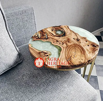 Round Top Epoxy Resin Coffee Table Handmade Furniture Mid Century Art Home Dec • $294.95