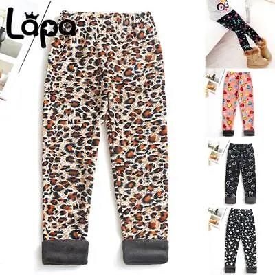 Kids Baby Girl Floral Leopard Fleece Knitted Leggings Pants Winter Warm Trousers • £6.29