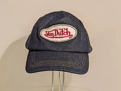 Vintage 2000s Y2K Von Dutch Dark Blue Denim Trucker Snapback Cap Hat • $27.99