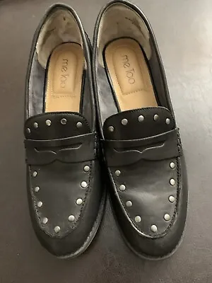 Me Too Black Leather Silver Studded Loafers  • $14.99