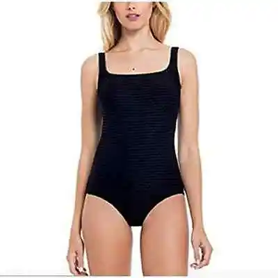 Essentials Gottex Womens Black Texture Shirred One-Piece Swimsuit [8] • $19.98