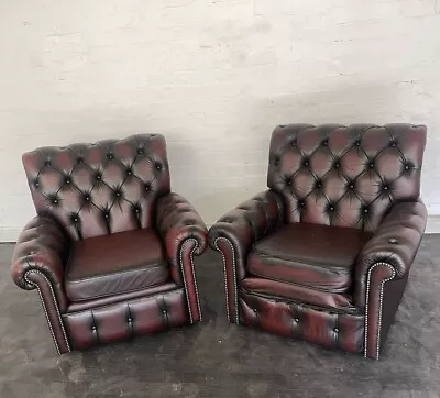 Chesterfield High Back Chairs A Beautiful Matching Pair In Dark Oxblood Red • £795