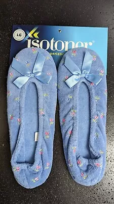 Isotoner Women's Embroidered Terry Ballerina Slippers Size Large Perwinkle Blue • $16.99