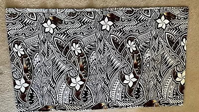 2 Yds + 3” X 44” Hawaii TIKI Geometric Print Fabric Black White Brown NOS VTG • $14