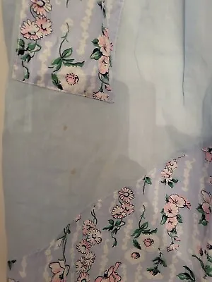Vintage Handmade White Blue And Pink Flowers Half Apron Pocket White Trim Work. • $15