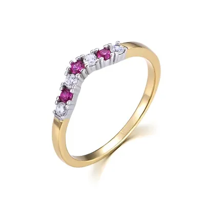 £15.95 • Buy Ladies 9 Carat Gold On Sterling 925 Silver Ruby And White Sapphire Wishbone Ring