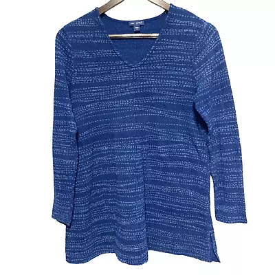 J Jill Pure Jill Tunic Womens S Indigo Blue Long Sleeve V Neck Textured Knit • $10.88