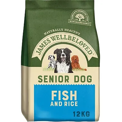 12kg James Wellbeloved Natural Senior Complete Dry Dog Food Fish & Rice Biscuits • £52.99