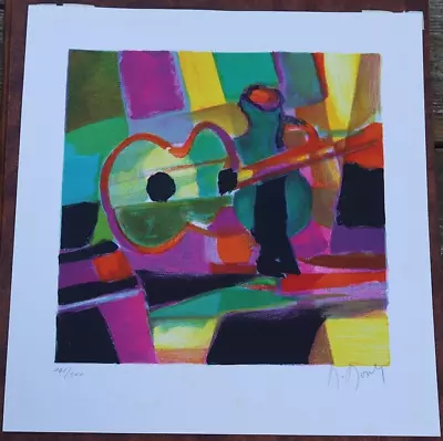 MARCEL MOULY Pencil Signed Lithograph  Guitar Et Pictet Vert  Edition Of 300 • $195