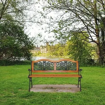 50  Patio Porch Garden Bench Cast Iron Outdoor Chair Iron & Hardwood & PVC 330lb • $91.99