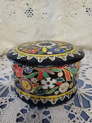 Vintage 1975 Daher Black Floral Series Embossed Biscuit Tin Made In England • $14