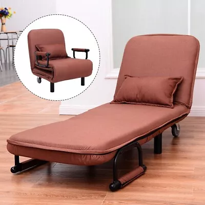 Single Folding Sofa Bed Chair Modern Fabric Sleep Function Holder With Pillow • £114.95