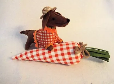 Dachshund Red Brown Felt Sculpture Boy Easter Outfit With Fabric Plaid Carrot • $22