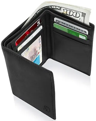 Genuine Leather Slim Trifold Wallet For Men Card Holder Minimalist RFID Blocking • $14.99