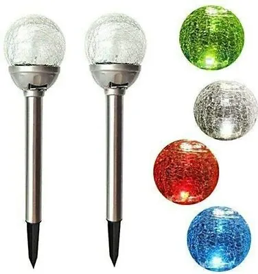 Solar Powered Stainless Steel Colour Changing LED Crackle Ball Garden Lights • £19.99