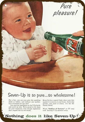 1956 Baby Drinks 7 UP 7UP SODA Vintage-Look-Edge DECORATIVE REPLICA METAL SIGN • $24.99