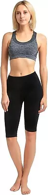 MOPAS Leggings-Women's Ribbed Waistband Knee Length Plain Leggings (EX005 BLACK) • $7.49