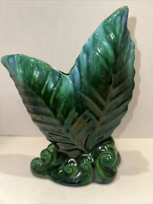 Vintage Haeger Fern Leaf Pottery Vase  Green Glaze Mid Century 8  • $39.99