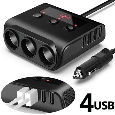 3 Way Cigarette Lighter Socket Splitter 12V 24V 4 USB Plug Multi Charger Adapter • £8.87