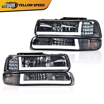 Fit For 99-02 Chevy Silverado 00-06 Tahoe LED DRL Amber Headlights +Bumper Lamps • $89.80