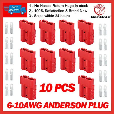 $16.99 • Buy 10x Connectors Anderson Style Plug DC Power 50AMP Solar Caravan 6AWG - 10AWG Red