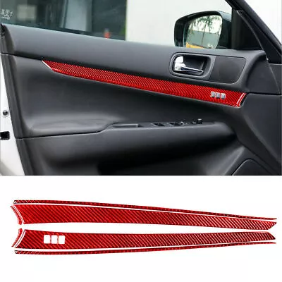 6Pcs Red Carbon Fiber Front Door Panel Cover Trim For Infiniti G37 Sedan 2010-13 • $32.99