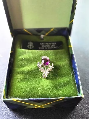 Vintage Pewter Scottish Thistle Brooch/pin Purple Stone ORIGINAL Box W/ Book • $35