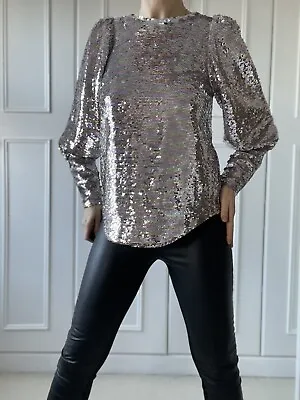 Manoush Sequin Silver +Multicoloured Blouse. Eu 38. Uk 10-12 • £59