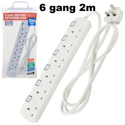 £8.99 • Buy 6 Way Gang Extension Lead Cable Individually Switched Extention 6 Socket Plug Uk