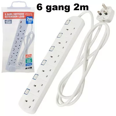 6 Way Gang Extension Lead Cable Individually Switched Extention 6 Socket Plug Uk • £8.99