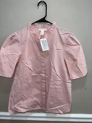 H & M Womans Top Peach Short Sleeve Ruffle Collar Button Up New • $14.99