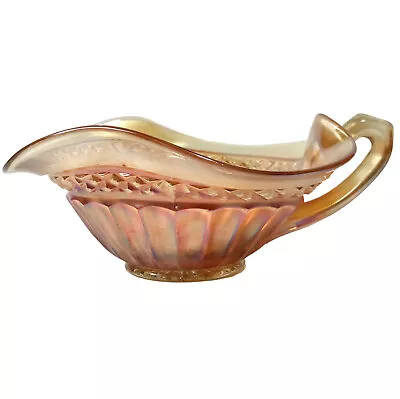 $14.90 • Buy Northwood Carnival Glass Nappy “Lustre Flute  Handled Iridescent Bowl Marigold