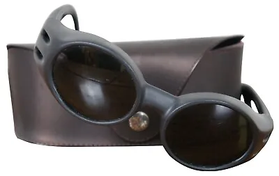 Vuarnet France Pouilloux 031 Black Frame Wrap Around Round Sunglasses & Case • $280