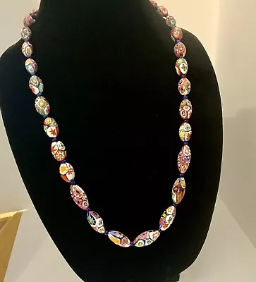 Vintage Murano Venetian Millefiori Glass Graduated Bead Multicolor Necklace • $100