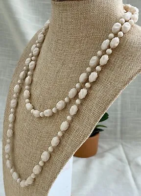 Vintage Faux Ivory/White Celluloid Beaded Necklace - 46 Inches Long • $24