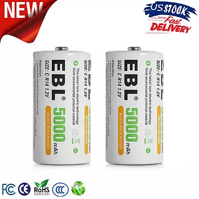 2X EBL Rechargeable C Size Cell Battery Ni-Mh 5000mAh 1.2V High Capacity Battery • $10.99