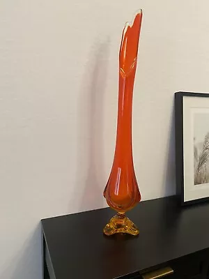 Viking Persimmon Orange Epic Three Foil Swung Vase 30” Tall • $220