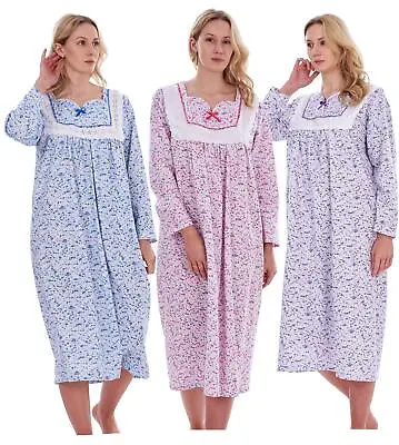 Women Warm Nightdress Floral Print 100% Brushed Cotton Thermal Long Nightwear • £13.95