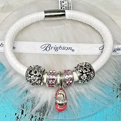 Brighton Woodstock White Charm Bracelet Crystal Charms Mom Baby Girl Size ML NWT • $125