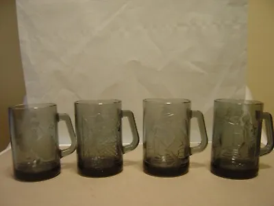 Complete Set Of 4 McDonald's Dark / Smoked Drinking Glasses / Mugs • $15.50