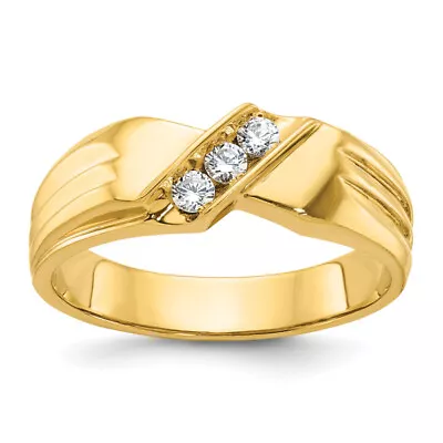 14K Yellow Gold Mens 3 Stone 1/5 Carat Diamond Ring • $1287