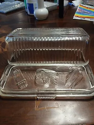 Vtg Federal Glass Refrigerator Dish With Embossed Vegetable Lid Ribbed Sides • $5.50